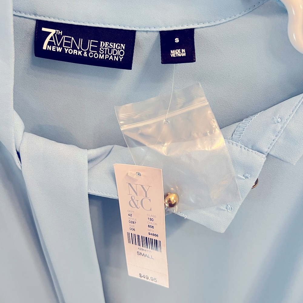 Long sleeve, tie neck - Size Small - light blue - brand new with tags